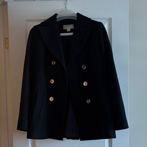 Michael Kors Black Pea Coat with Gold Buttons